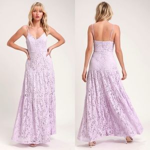 NWT Lulu’s Finely Lavender Lace Tiered Maxi Dress